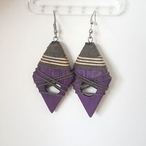 Earrings - purple, wooden, hand-made, silver hooks